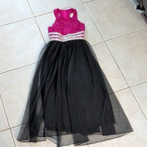 Speechless Girls Fuchsia Sequin Bodice Black Tulle  Chiffon Formal Gown Size 7